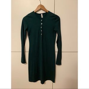 American Apparel Dark Green Cotton Henley Dress